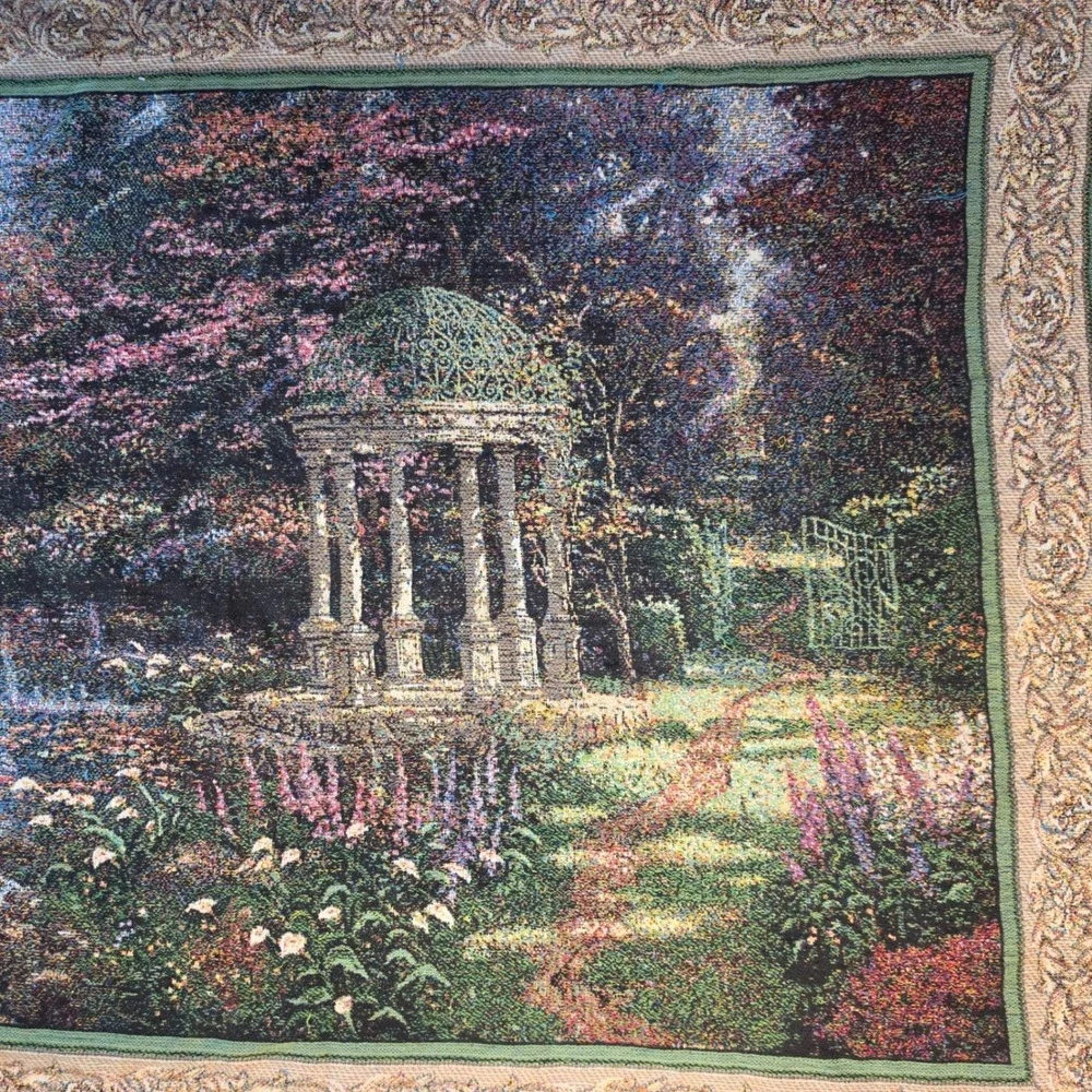 Thomas Kinkade 44x64 Tapestry Throw Blanket Painter of Light Garden Gazebo Scene